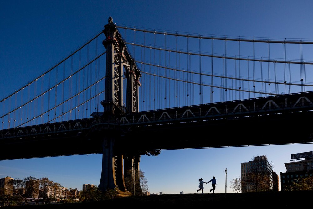 Brooklyn Bridge Dumbo Engagement Photo Shoot NYC Wedding Photographer